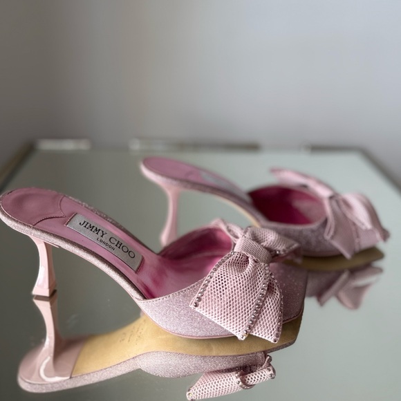 New JIMMY CHOO Jodi Bow-Embellished Glittered Mules pink - Picture 8 of 12